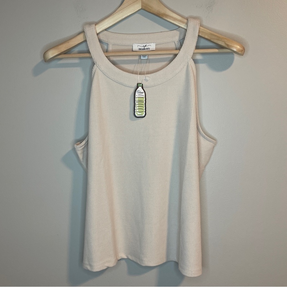 Elegant Cream Ribbed Halter Tank Top